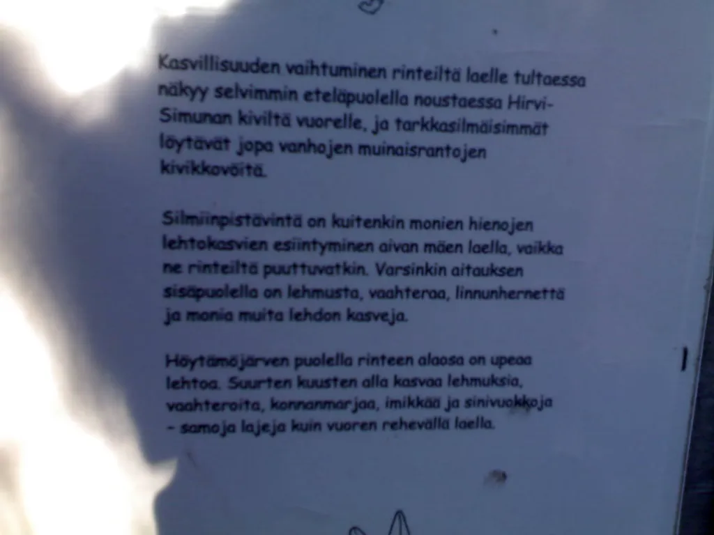 Lehtivuori-taulun teksti rinteiden kasvillisuudesta ja lehtokasveista